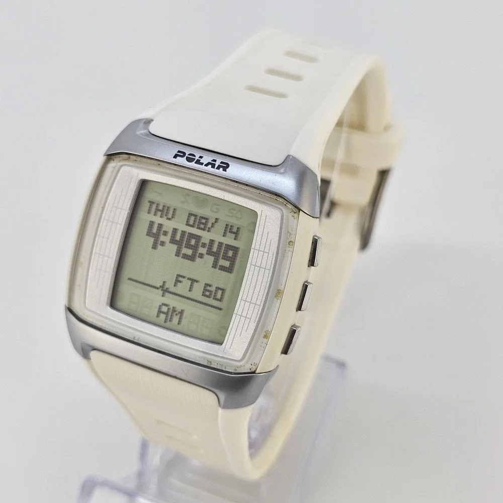 Polar FT60 Men's Digital Watch 40MM White Case White Plastic Bands New Battery